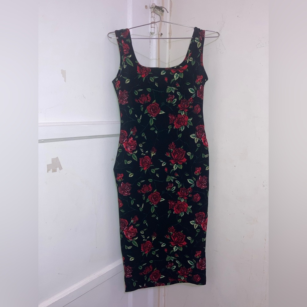 Floral Black and Red Women's Dress